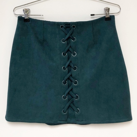 Shinestar Lace Up Faux Suede Mini Skirt Size XL - Picture 1 of 6